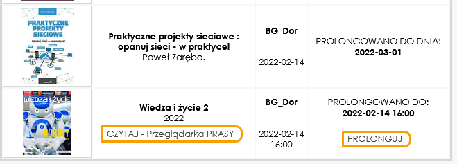 konto czytelnika z wypożyczonym czasopismem